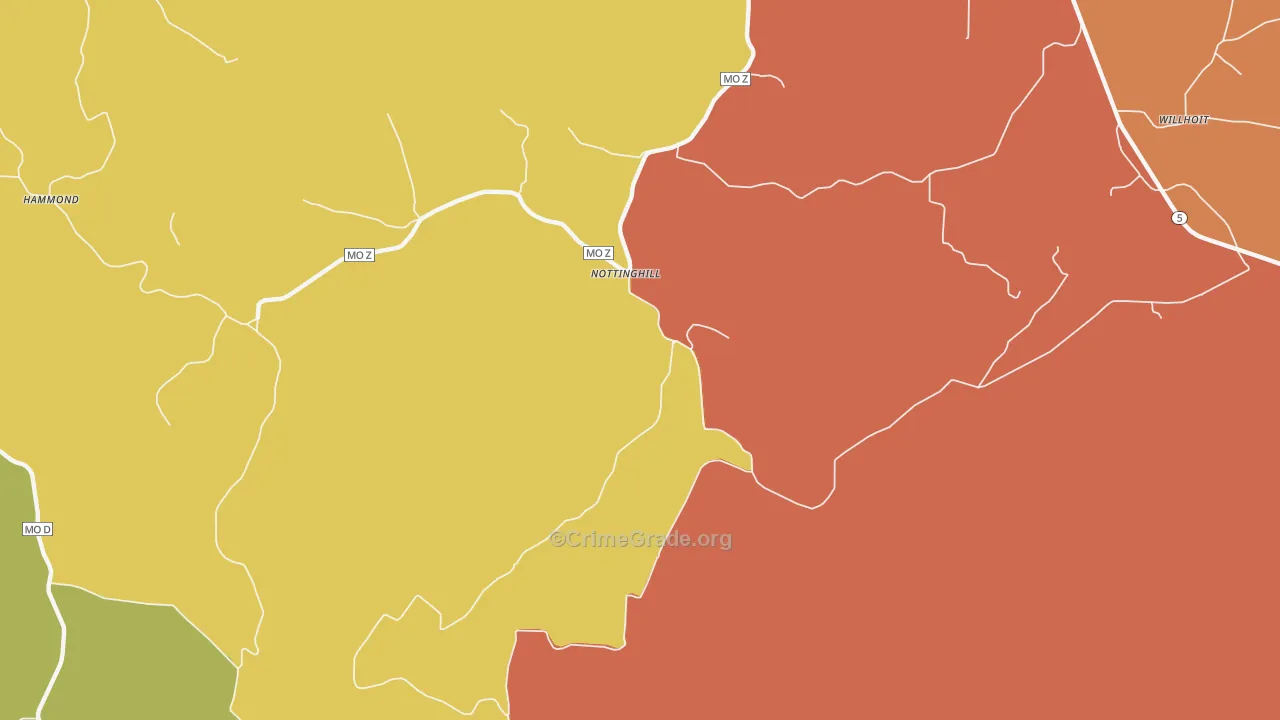 Nottinghill, MO Map of Burglary Rates
