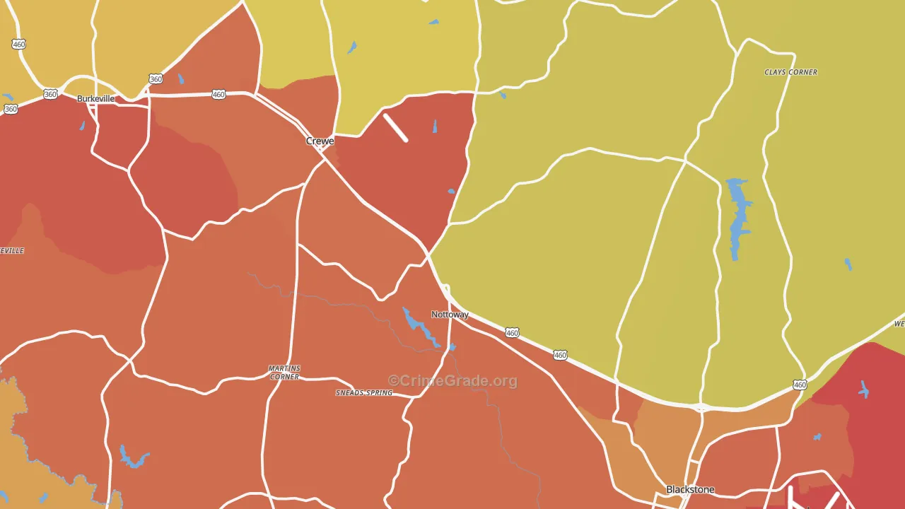 Nottoway County, VA Map of Burglary Rates