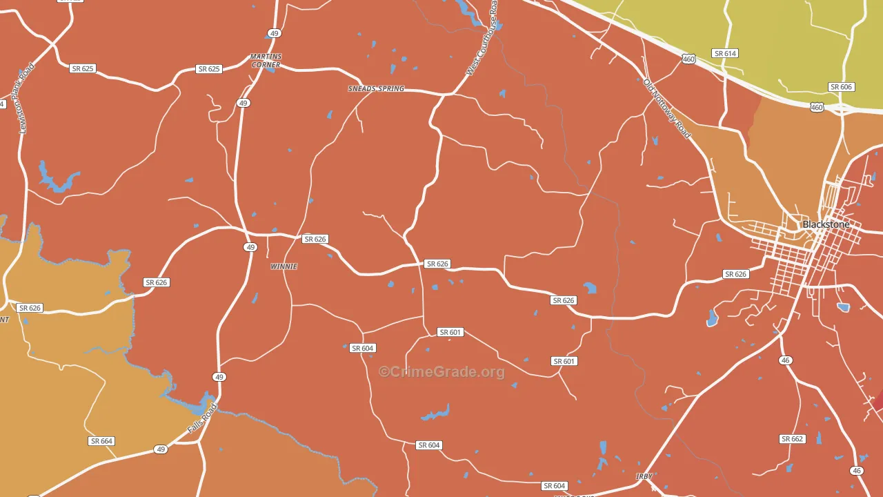 Nottoway, VA Map of Burglary Rates