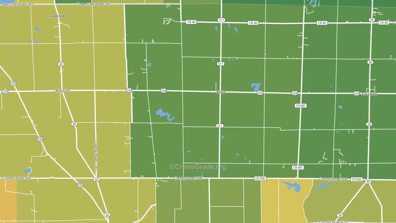 Nova, OH Map of Burglary Rates