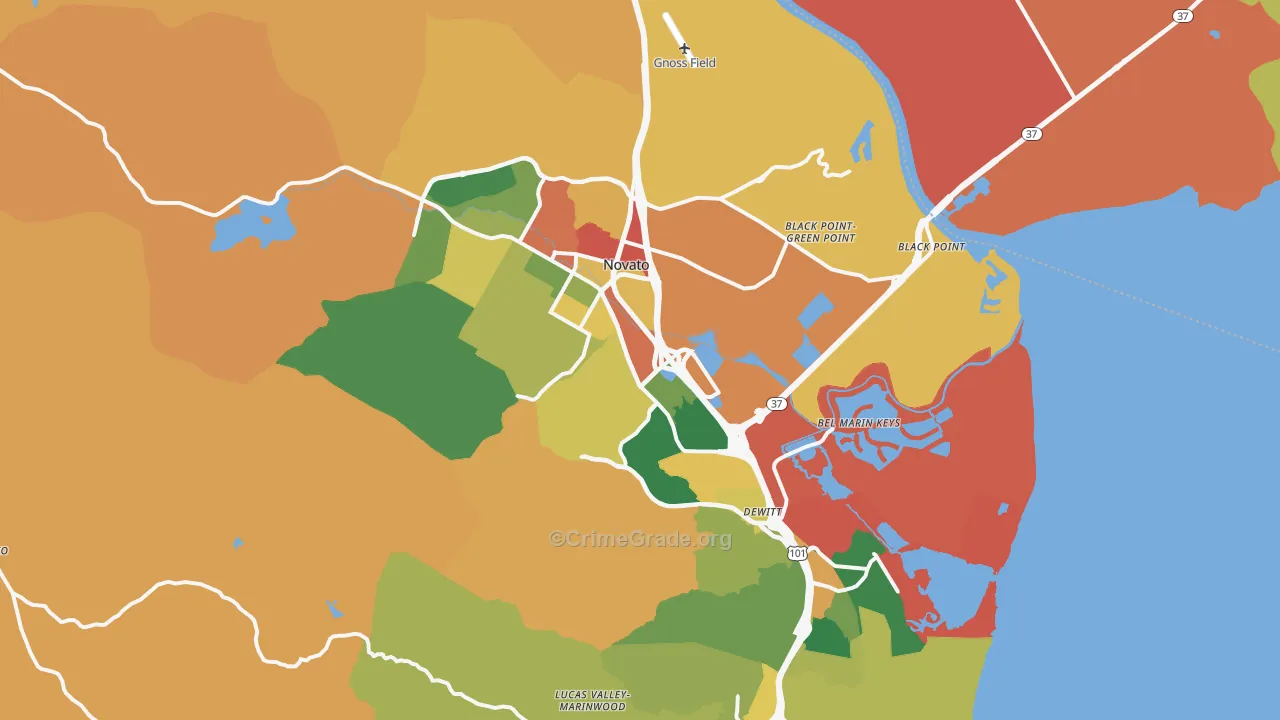 Novato, CA Map of Burglary Rates
