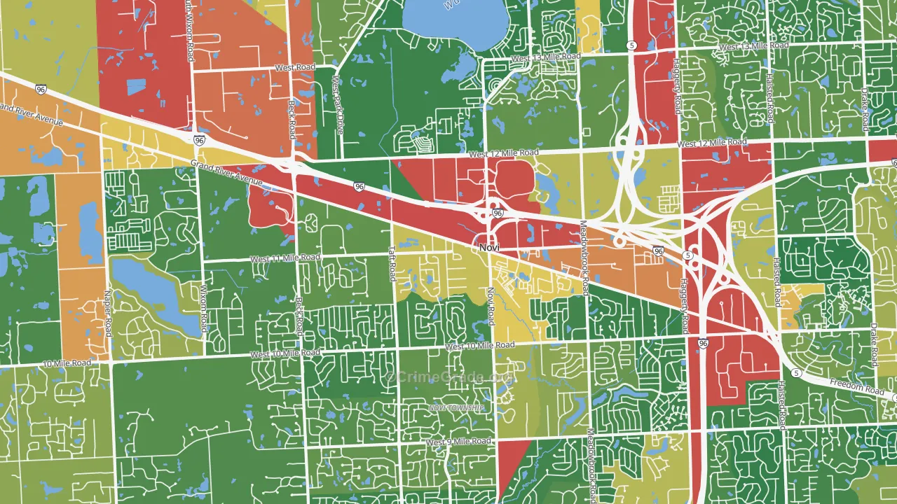 Novi, MI Map of Burglary Rates