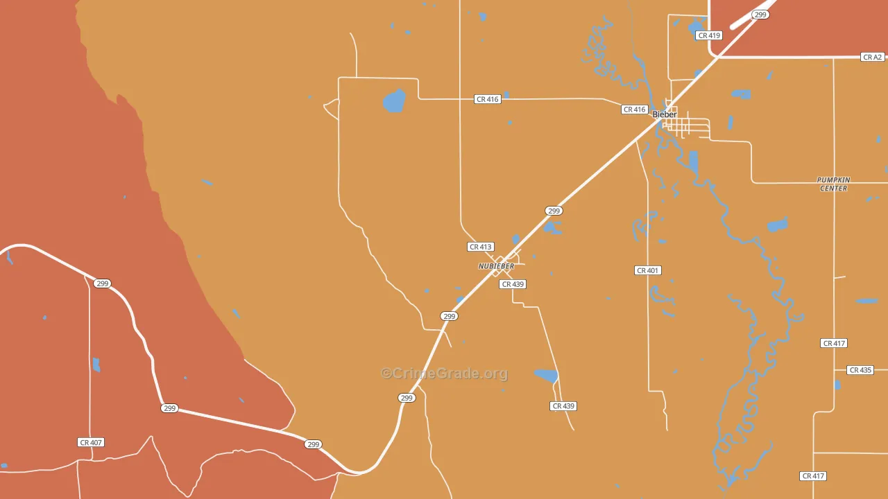 Nubieber, CA Map of Burglary Rates