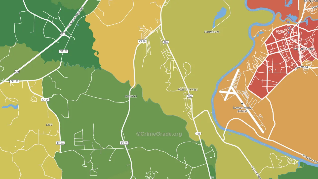 Nuckols, AL Map of Burglary Rates
