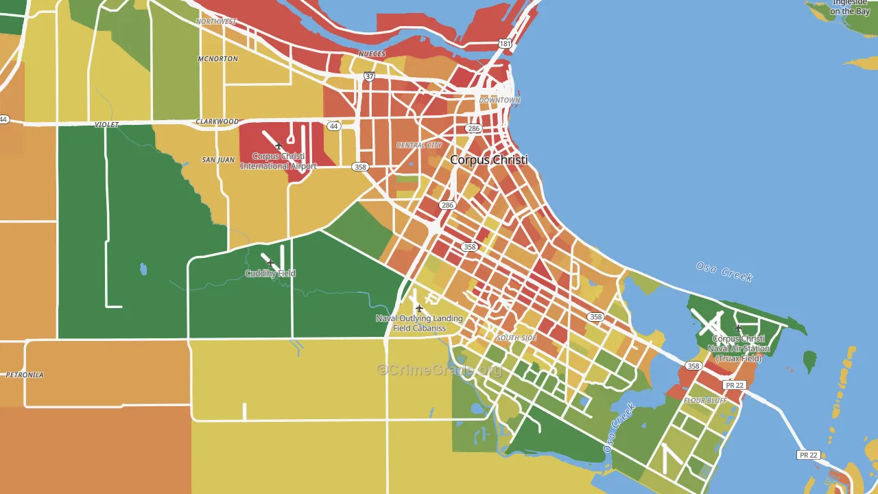 Nueces County, TX Map of Burglary Rates