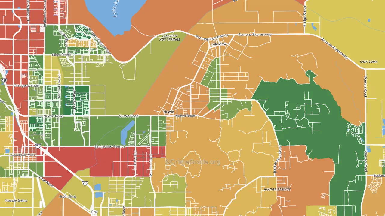 Nuevo, CA Map of Burglary Rates