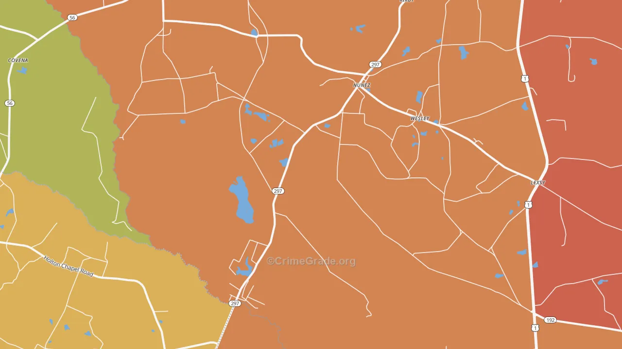 Nunez, GA Map of Burglary Rates