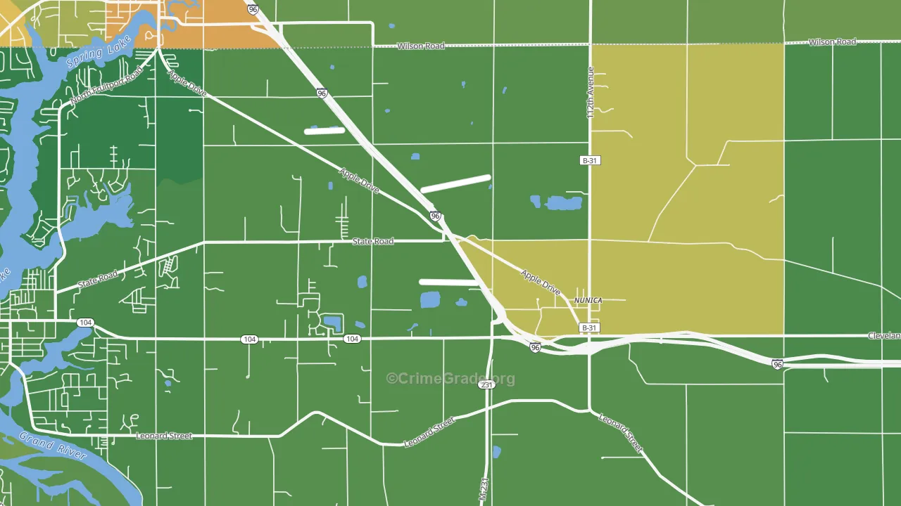 Nunica, MI Map of Burglary Rates