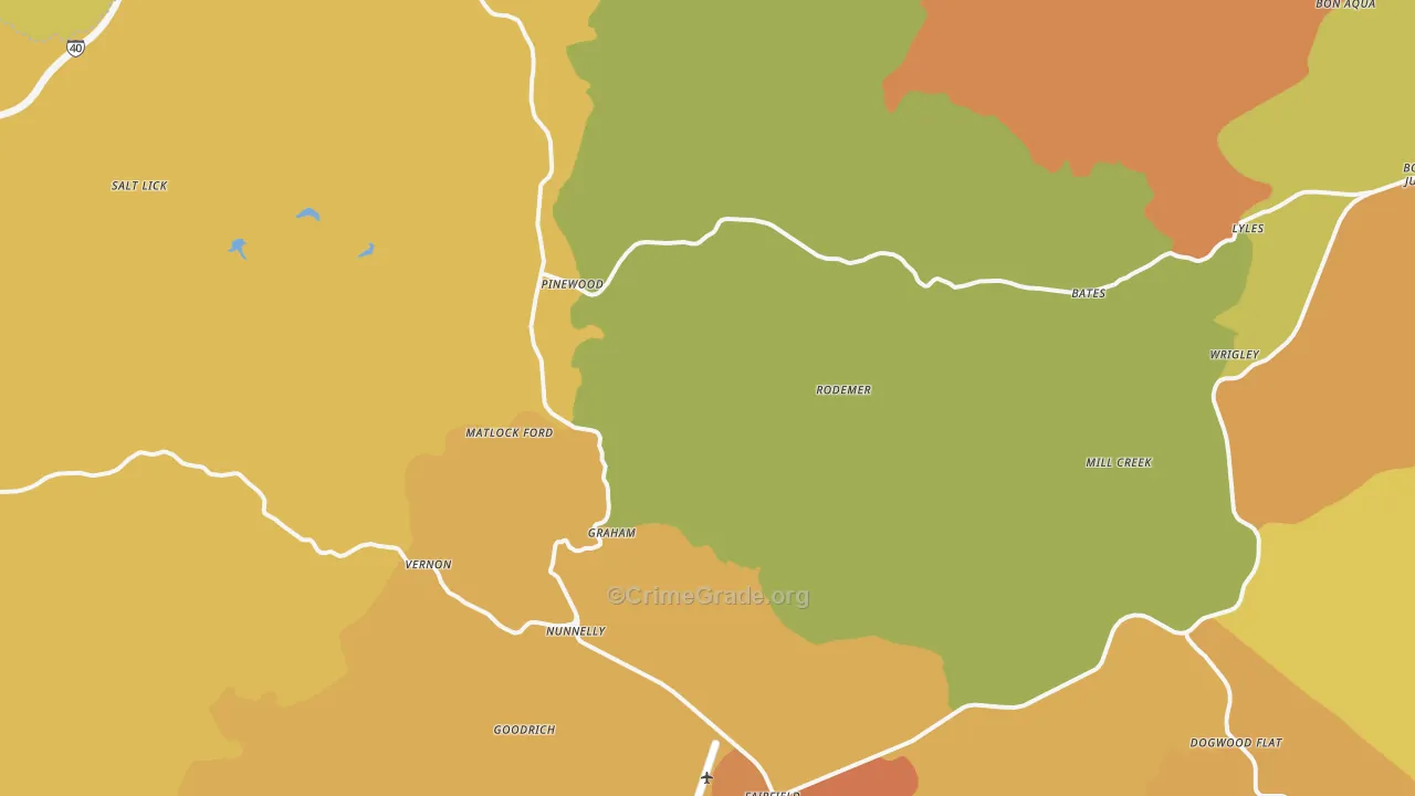 Nunnelly, TN Map of Burglary Rates