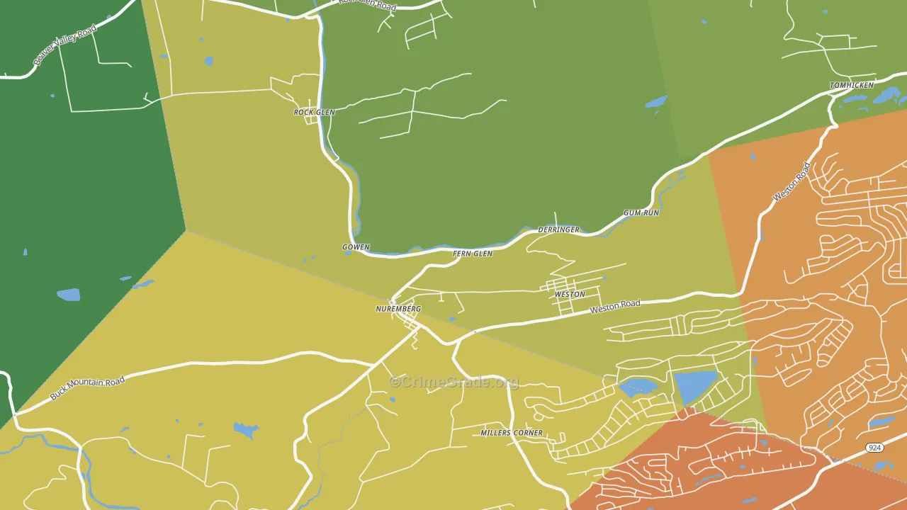 Nuremberg, PA Map of Burglary Rates