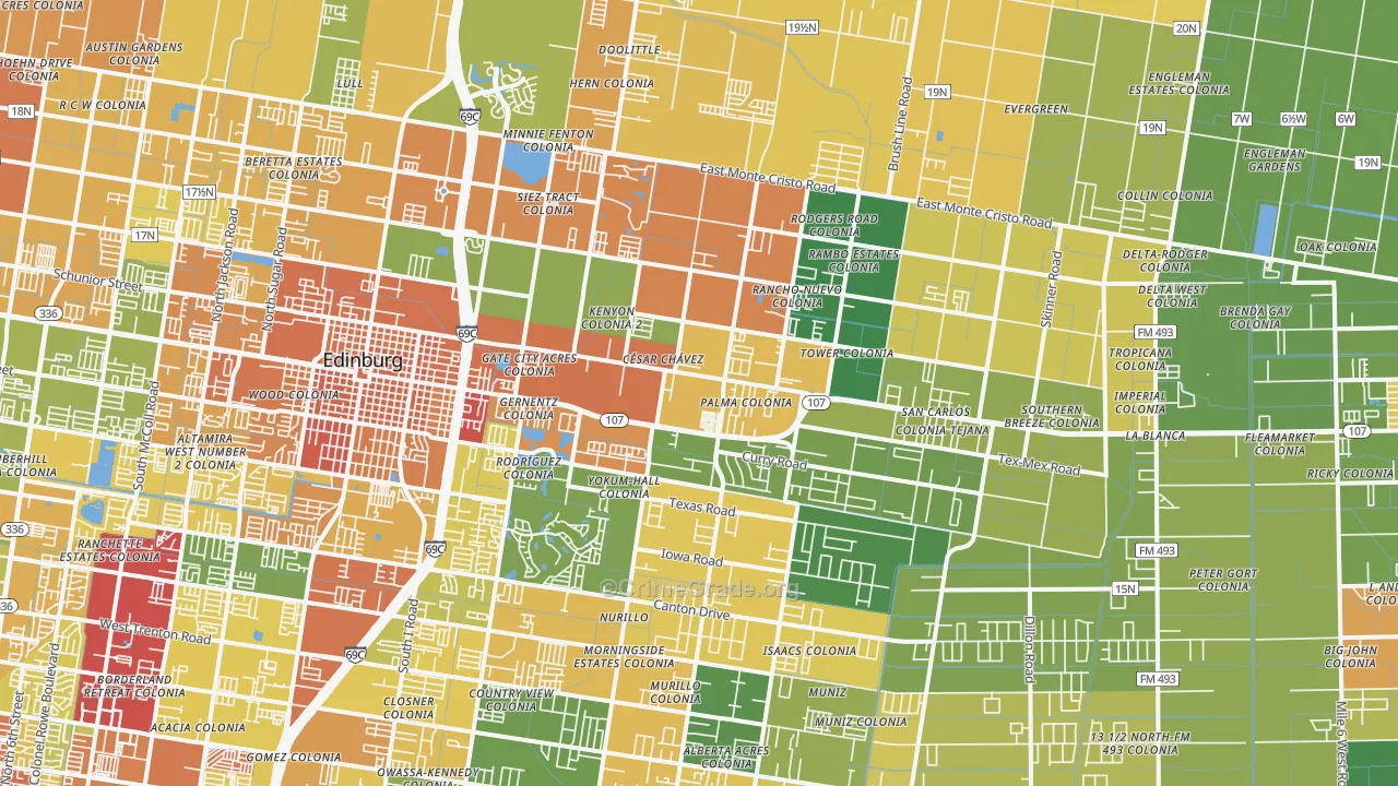 Nurillo, TX Map of Burglary Rates
