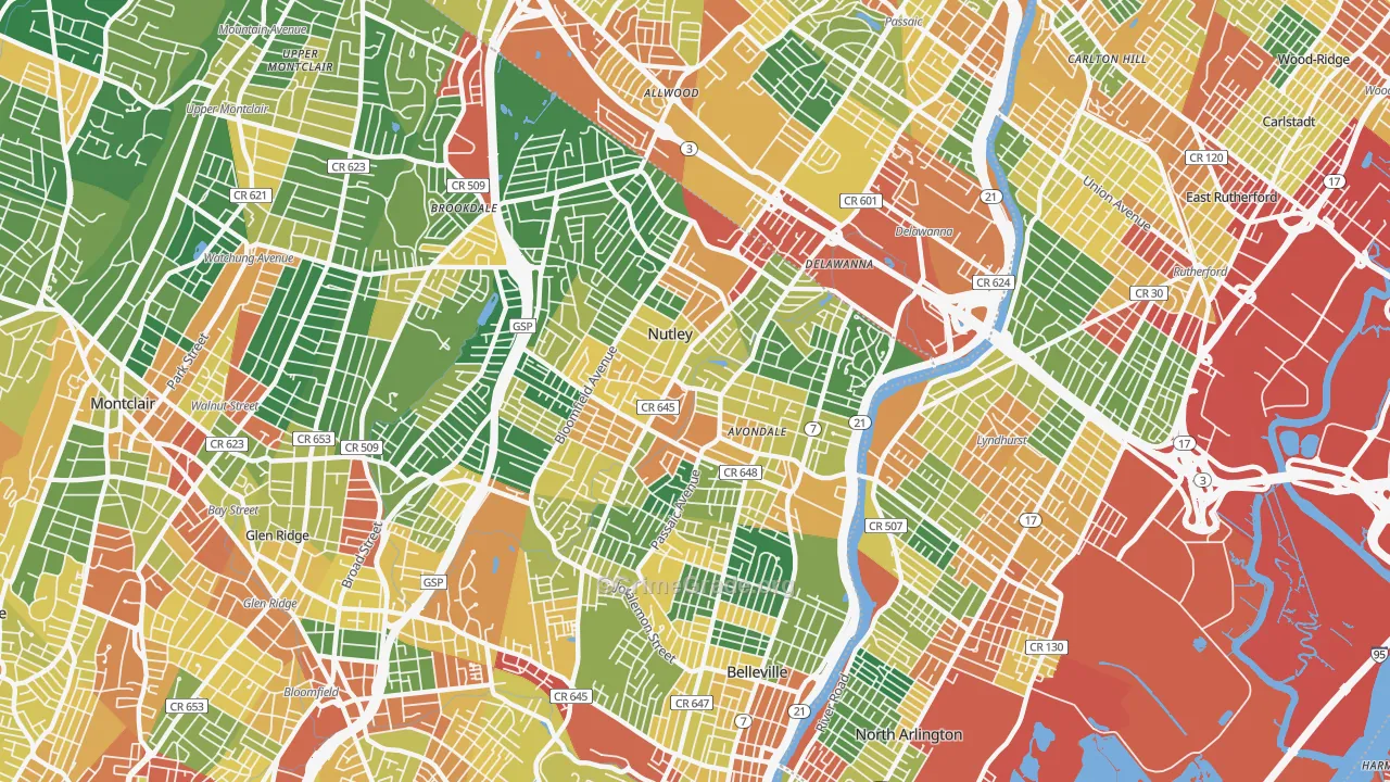 Nutley, NJ Map of Burglary Rates