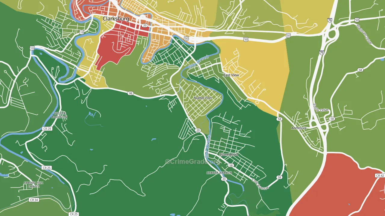 Nutter Fort, WV Map of Burglary Rates