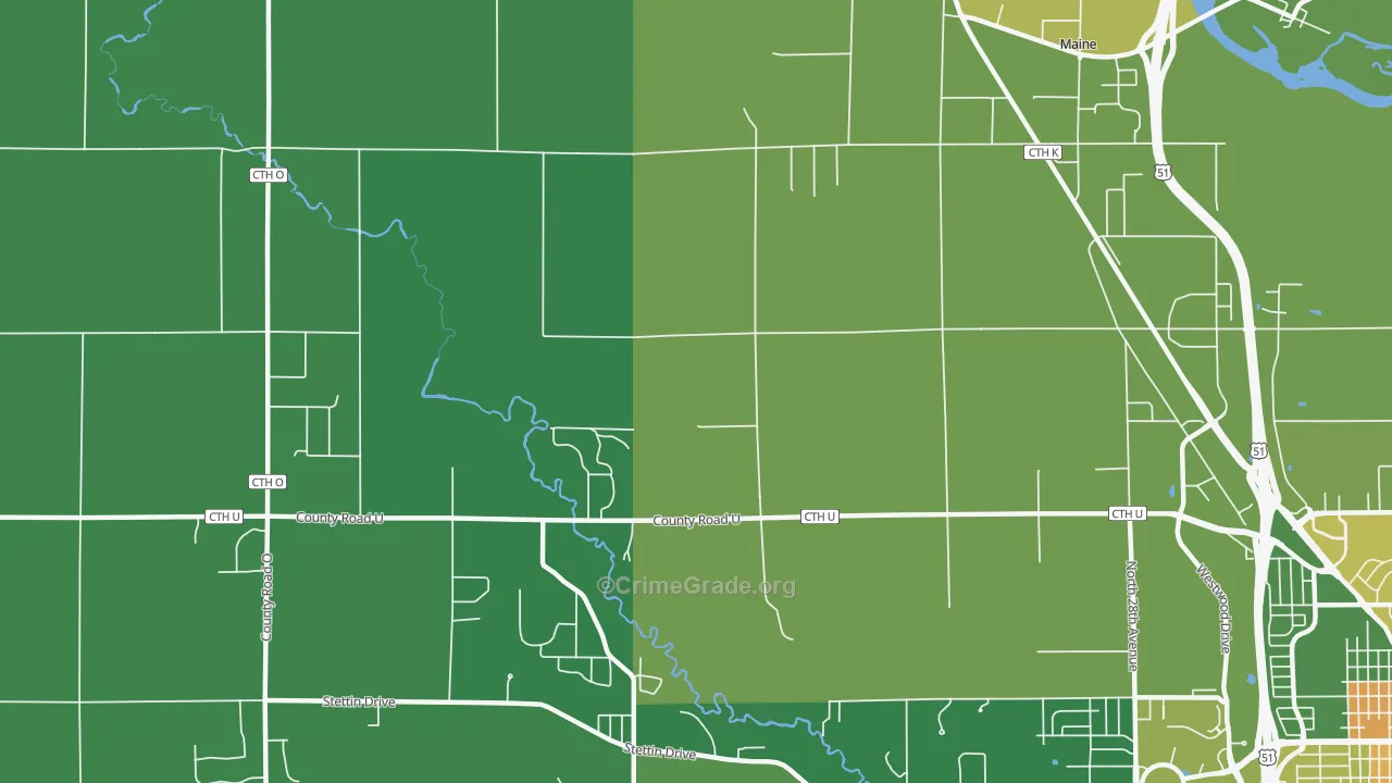 Nutterville, WI Map of Burglary Rates