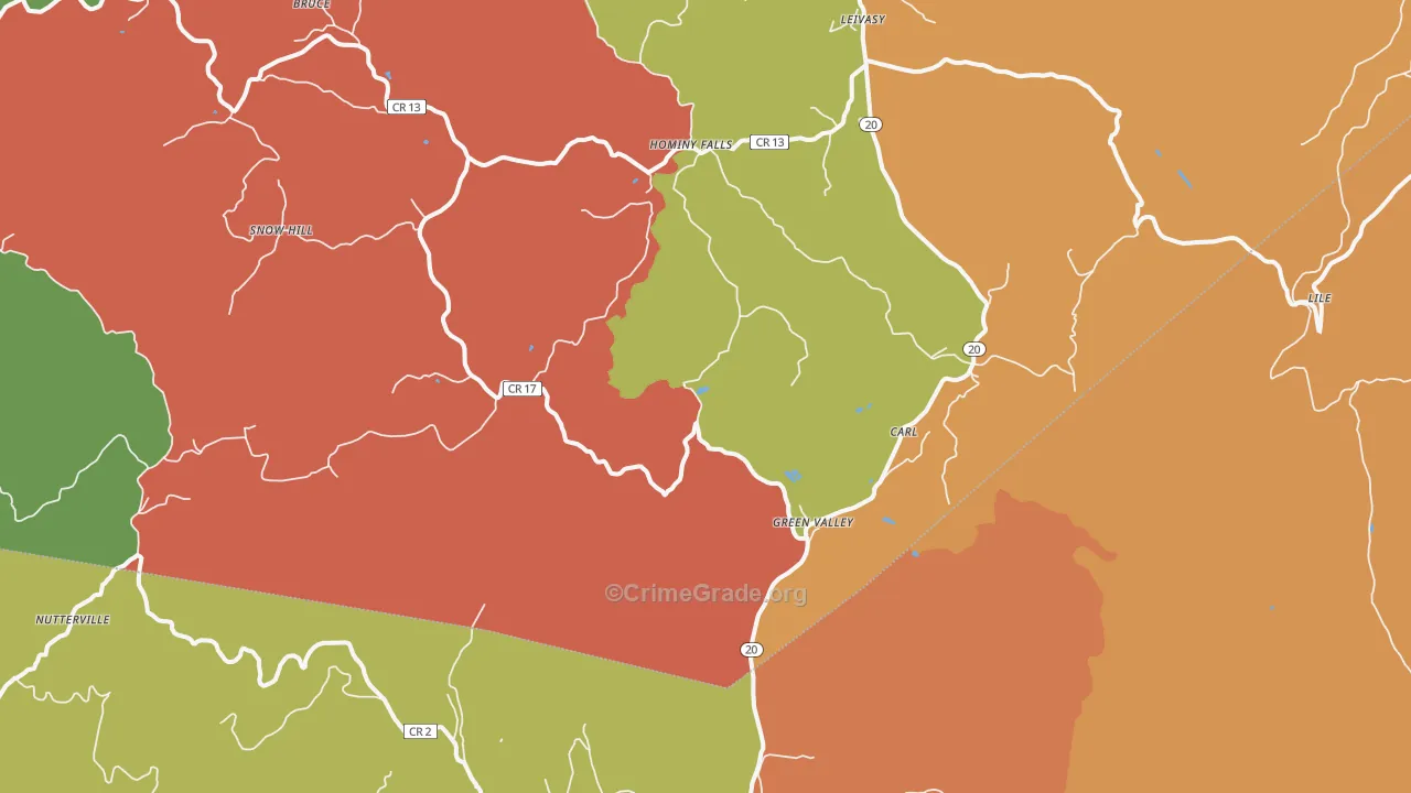 Nutterville, WV Map of Burglary Rates