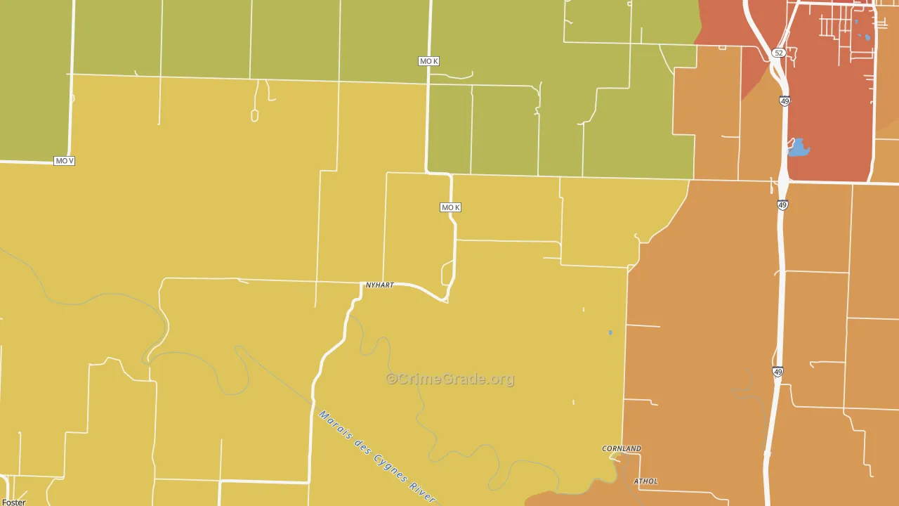 Nyhart, MO Map of Burglary Rates