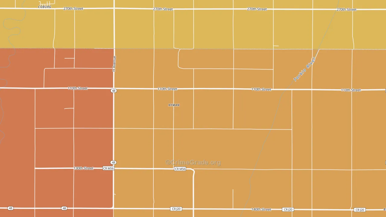 Nyman, IA Map of Burglary Rates