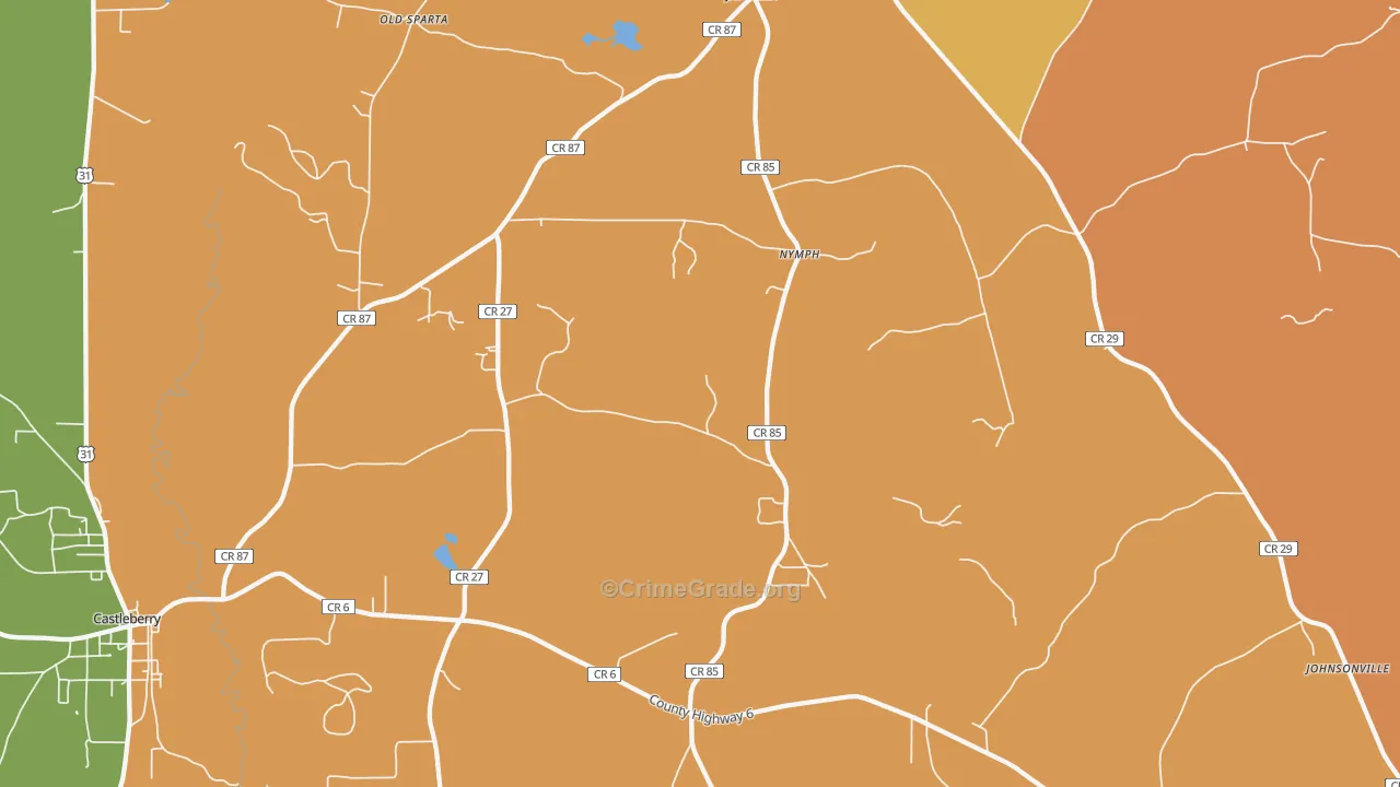 Nymph, AL Map of Burglary Rates