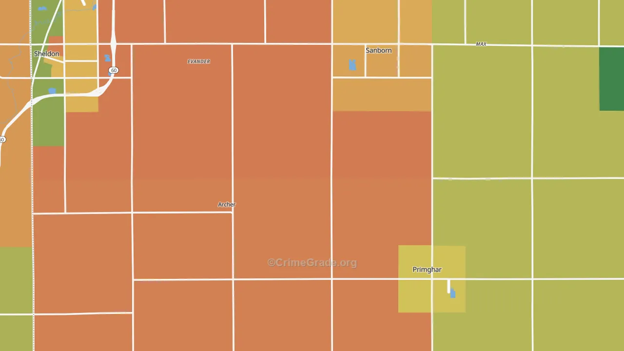 O'Brien County, IA Map of Burglary Rates