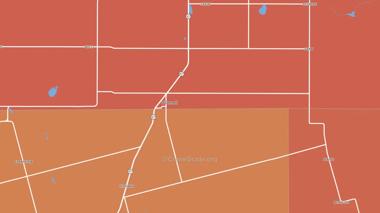 O'Donnell, TX Map of Burglary Rates