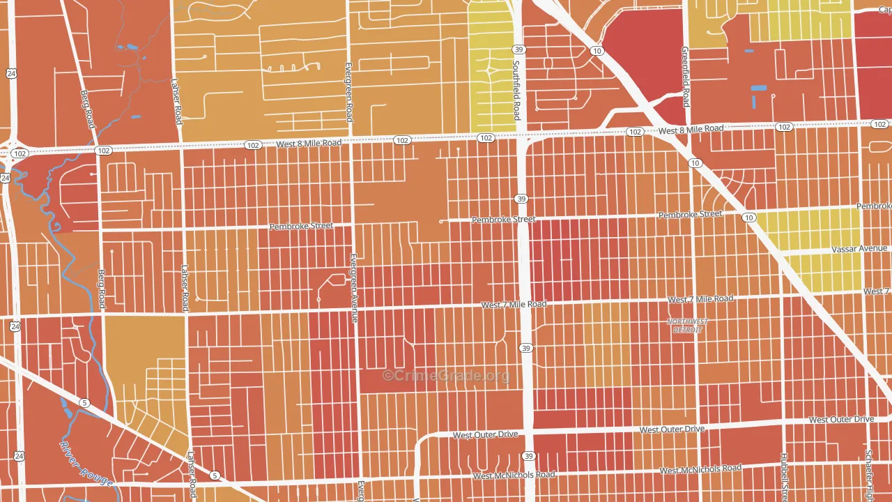O Hair Park, Detroit, MI Map of Burglary Rates
