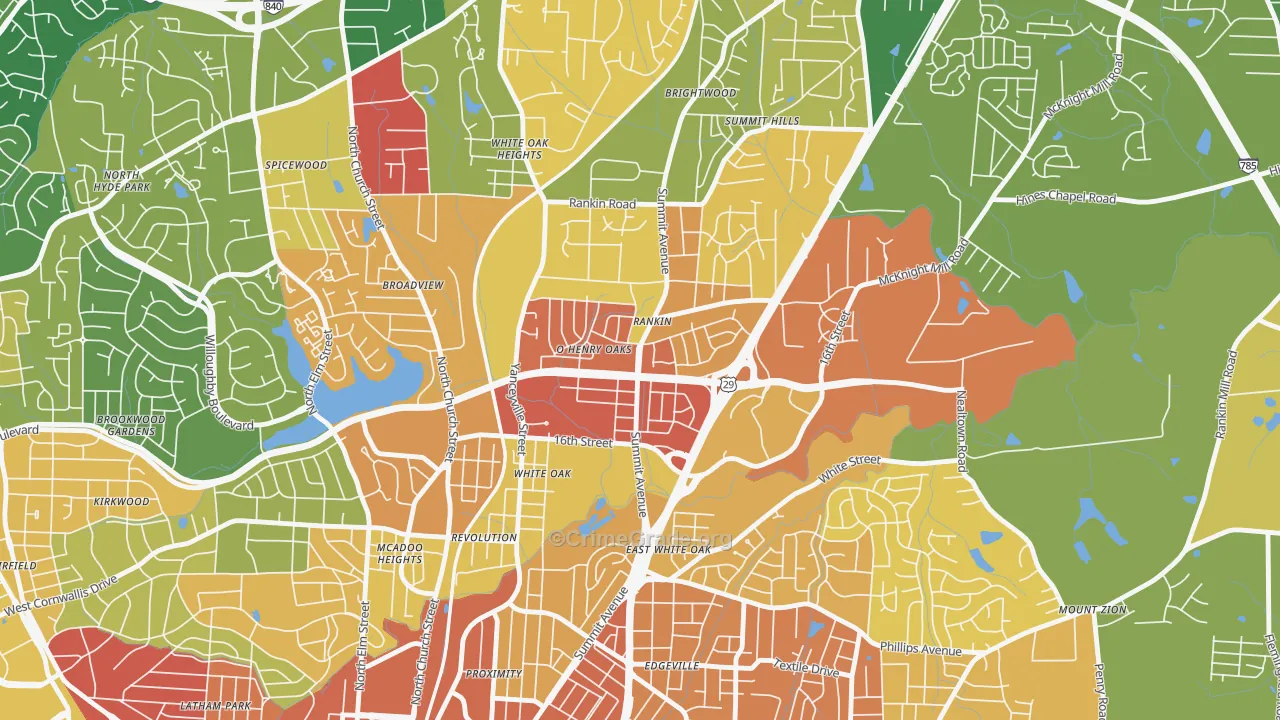 O Henry Oaks, Greensboro, NC Map of Burglary Rates