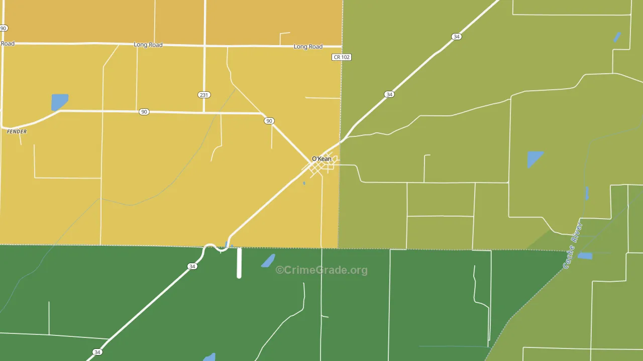 O'Kean, AR Map of Burglary Rates