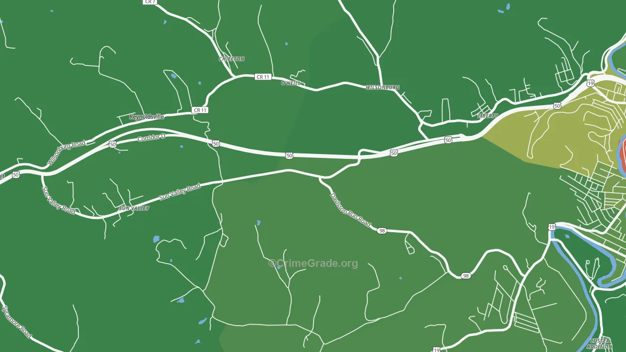 O'neil, WV Map of Burglary Rates