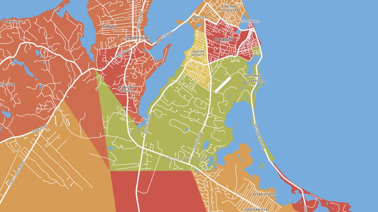 Oak Bluffs, MA Map of Burglary Rates