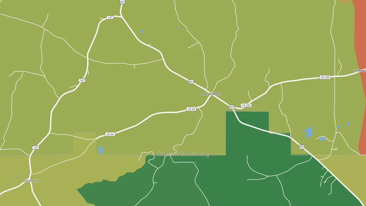 Oak Bowery, AL Map of Burglary Rates