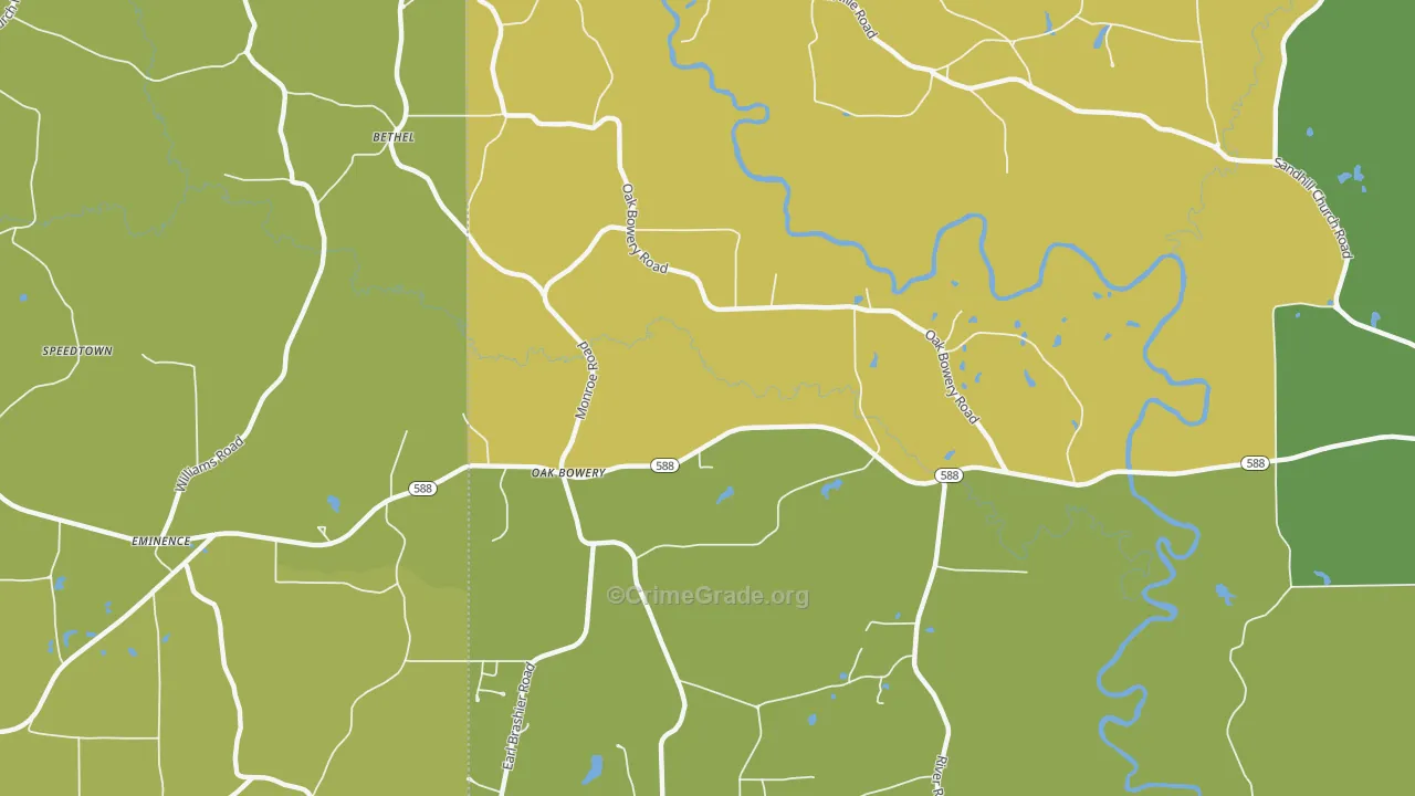 Oak Bowery, MS Map of Burglary Rates