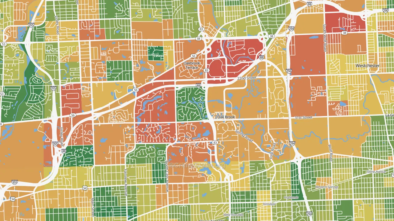 Oak Brook, IL Map of Burglary Rates