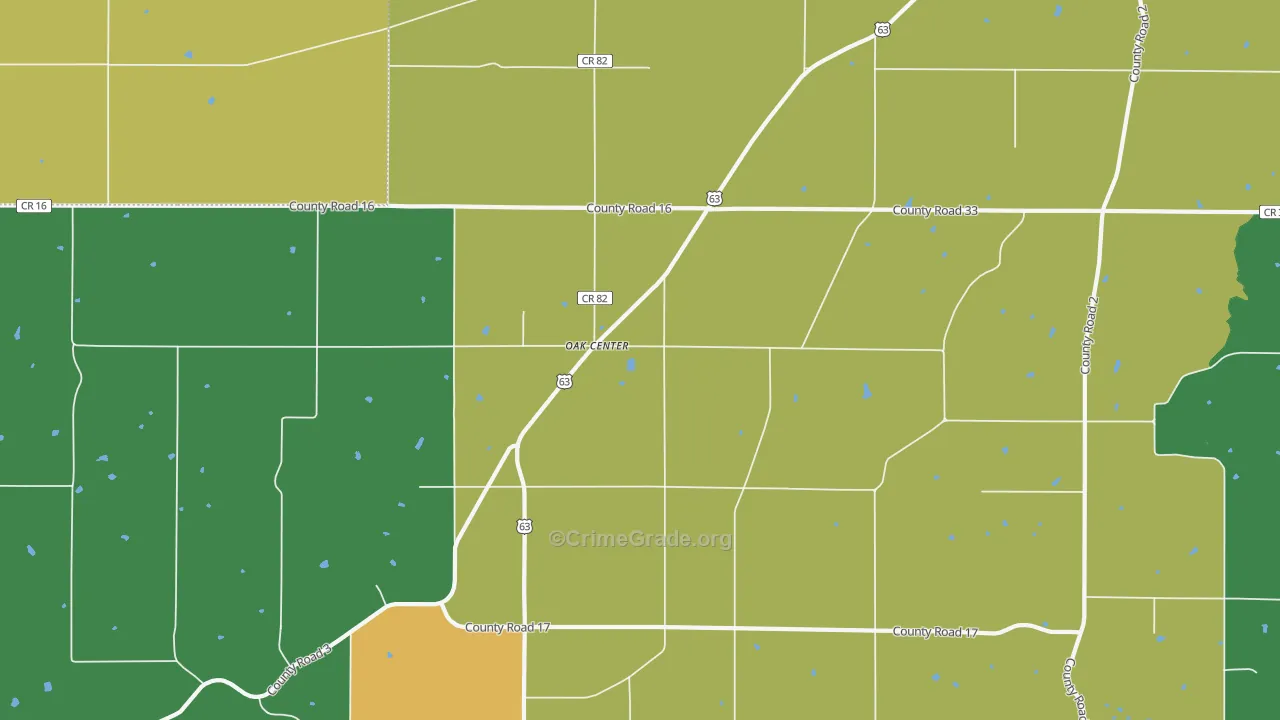Oak Center, MN Map of Burglary Rates