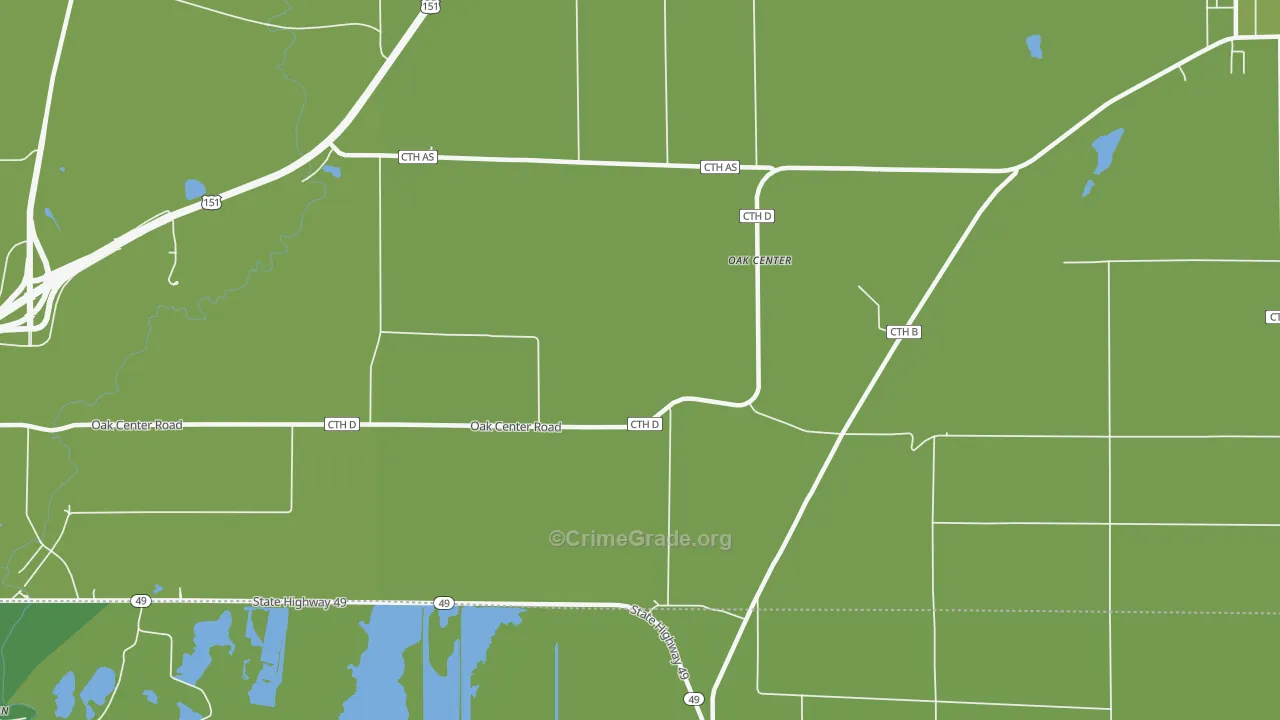 Oak Center, WI Map of Burglary Rates