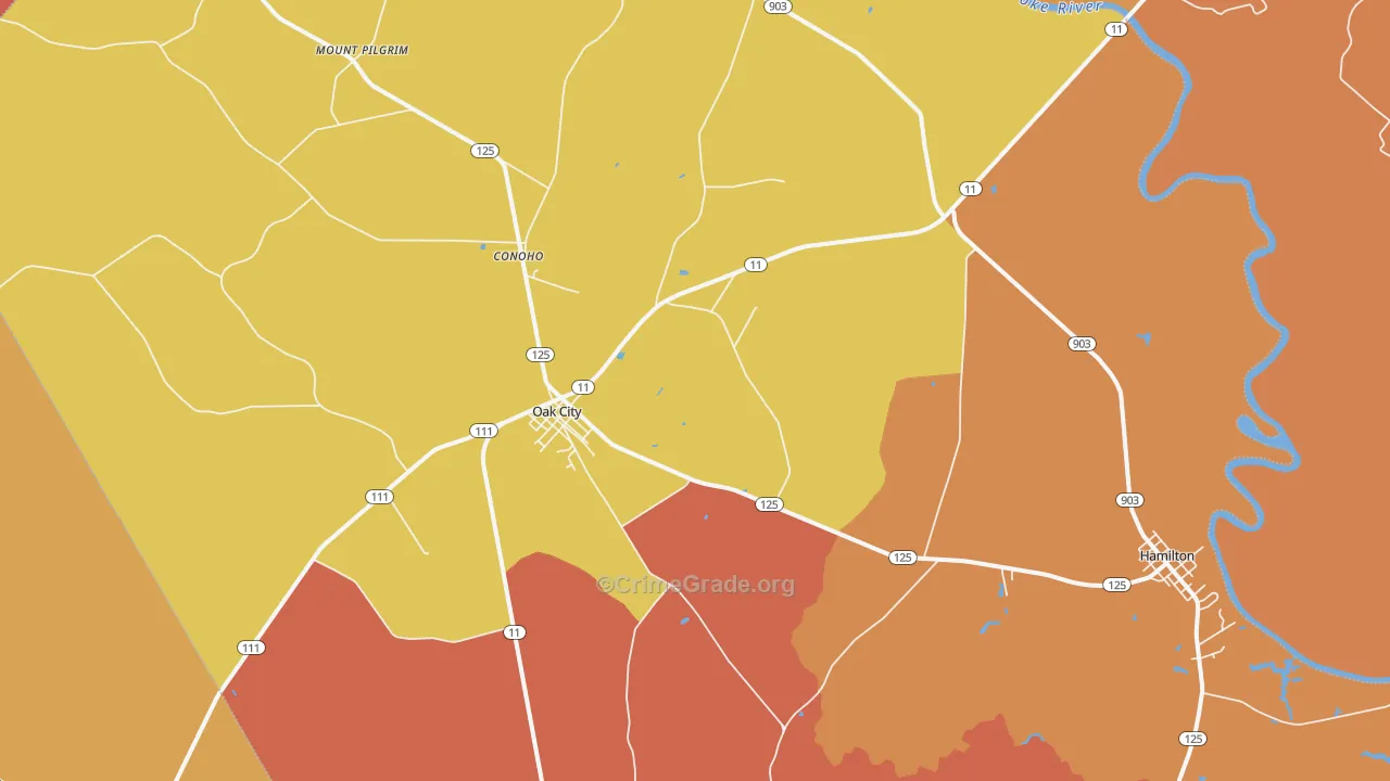 Oak City, NC Map of Burglary Rates