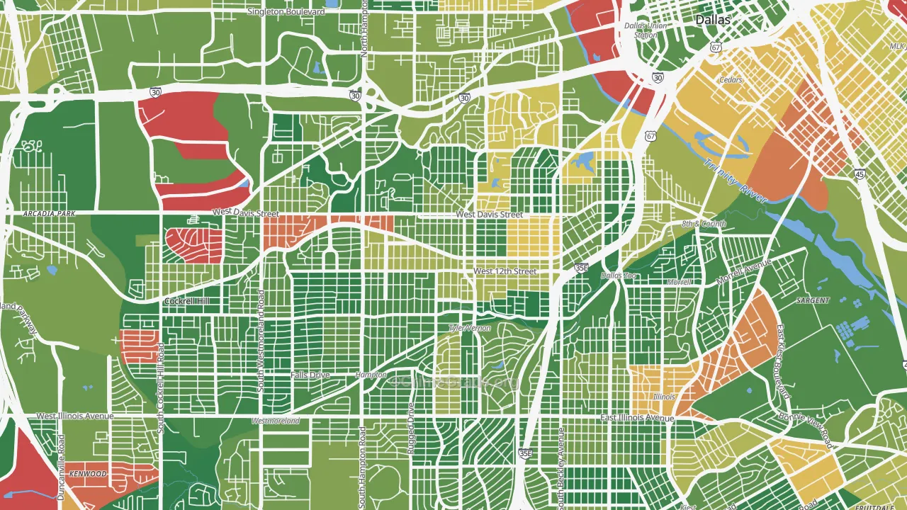 Oak Cliff, Dallas, TX Map of Burglary Rates