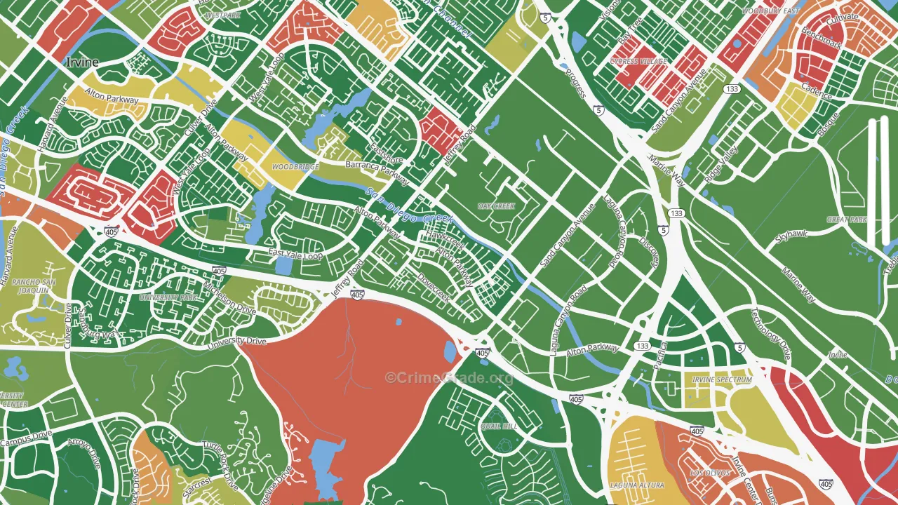 Oak Creek, Irvine, CA Map of Burglary Rates