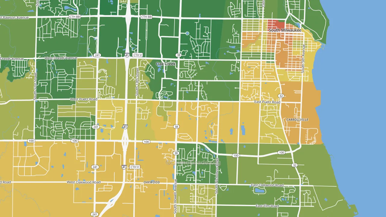 Oak Creek, WI Map of Burglary Rates