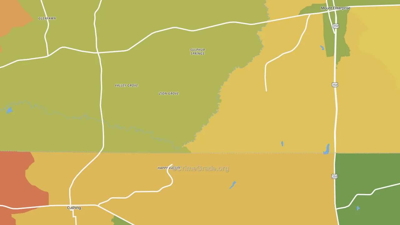 Oak Flat, TX Map of Burglary Rates