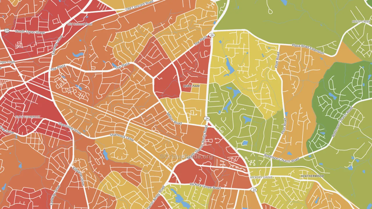 Oak Forest, Charlotte, NC Map of Burglary Rates