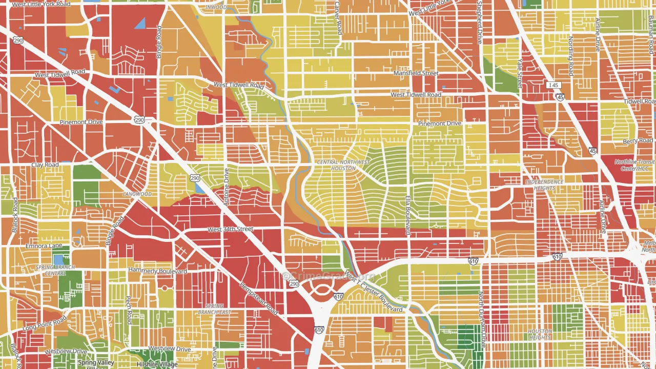 Oak Forest-Garden Oaks, Houston, TX Map of Burglary Rates