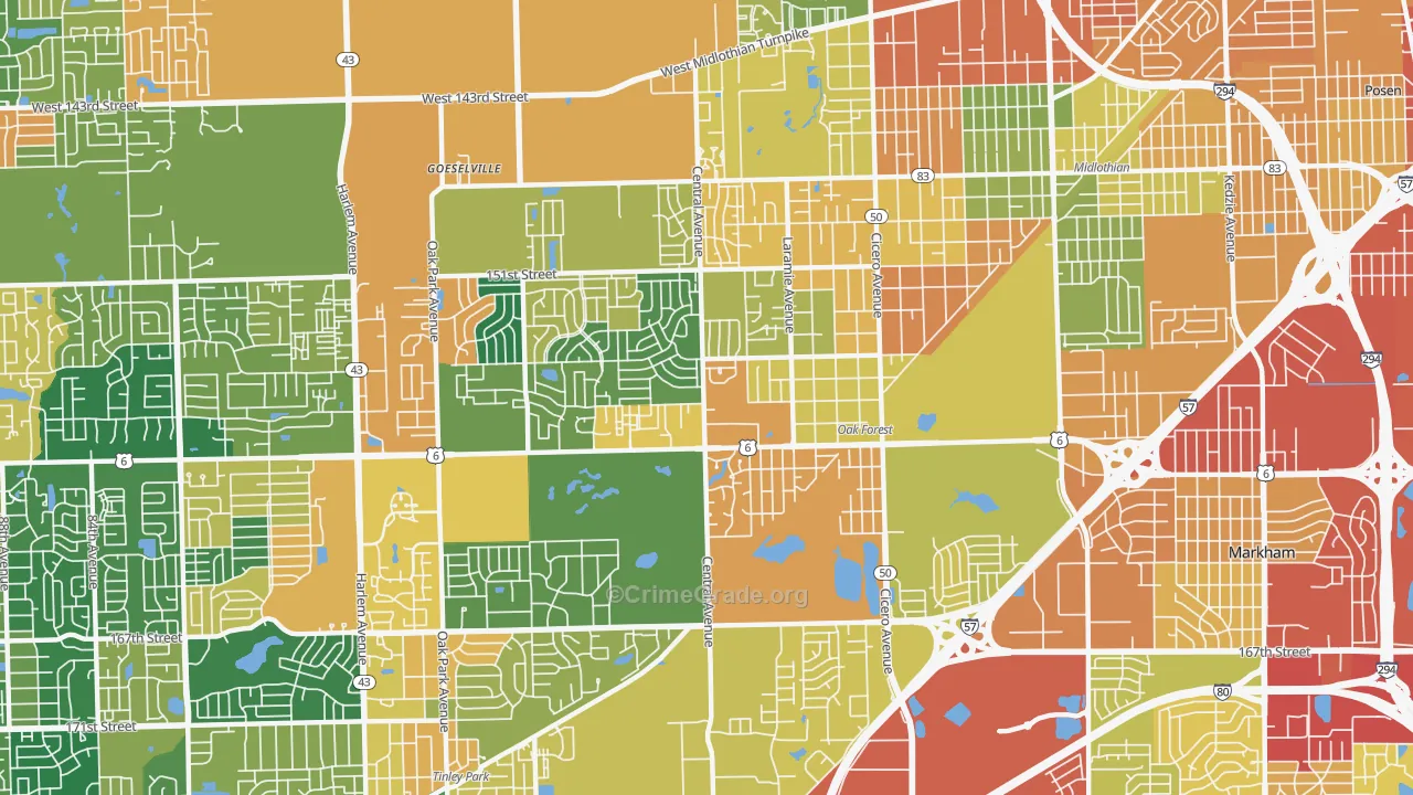 Oak Forest, IL Map of Burglary Rates