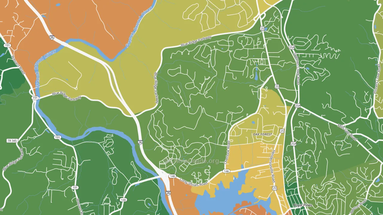 Oak Forest, NC Map of Burglary Rates