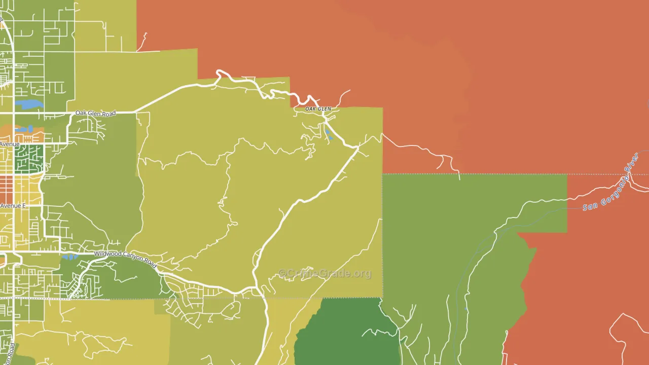 Oak Glen, CA Map of Burglary Rates