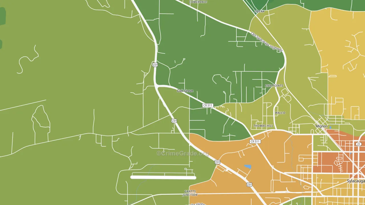 Oak Grove, AL Map of Burglary Rates