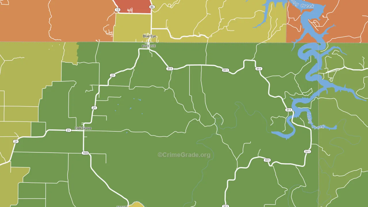 Oak Grove, AR Map of Burglary Rates