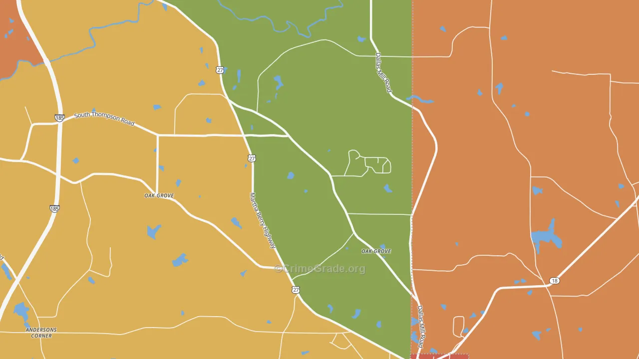 Oak Grove, GA Map of Burglary Rates