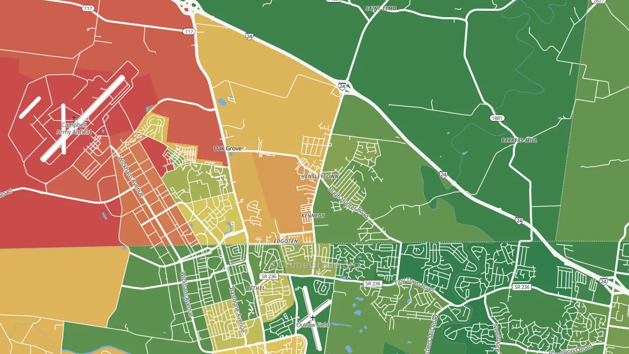 Oak Grove, KY Map of Burglary Rates
