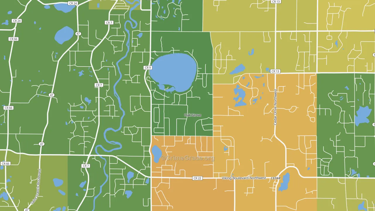 Oak Grove, MN Map of Burglary Rates