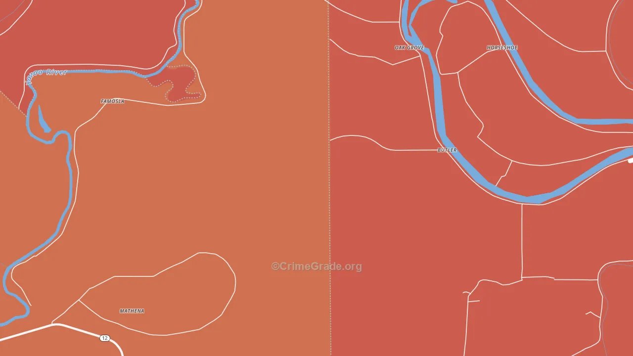 Oak Grove, MS Map of Burglary Rates